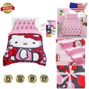 Hello Kitty Twin Bedding Set - Bedspread, Sheets & Pillowcase - 4 Piece Bundle