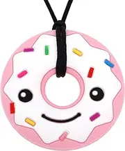 Panny & Mody Australian Local Manufacturer Smile Donut Sensory Chew Necklace for Kids Boys Girls, Silicone Pendant Chewy Teething Necklaces for Kids ADHD Autistic Autism - Oral Motor Chewing Biting Teething Needs(Pink)