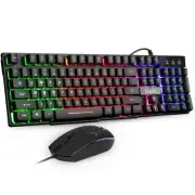RK101 Computer Keyboard Mouse Combo Wired, RGB Backlit USB Keyboard for PC Ma...