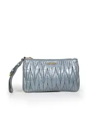 Blue Leather Matelasse Wristlet
