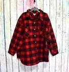 Women's Terra & Sky Plaid Button Down Shacket Size 4X Cheerful Red NEW