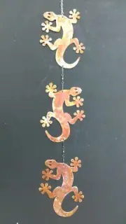 Three Gecko Lizard Metal Wind Catcher Spinner Rustic Southwestern Whirligig