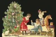 German Embossed Vintage Style Scrap Die Cut- Christmas Tree & Children BK5180