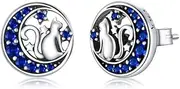 [Generic] on The Moon Round Blue Stud Earrings for Women Ear Pins Fine Jewelry