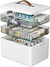 CTIME 3-Tier Medicine Organizer - Portable Medicine Cabinet with Leather Handle, Empty First Aid Kit for Home