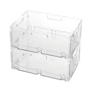 2-Pack Foldable Plastic Baskets, Stackable Storage Baskets with Handles for O...
