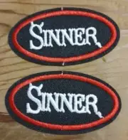 2 x SINNER Embroidered Biker Patchs Motif 6.9cm x 3.6cm, Iron-on Sew or Glue