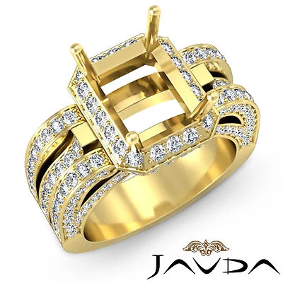 Diamond Engagement Pave Antique Ring 14k Yellow Gold Radiant Semi Mount 1.7Ct