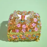 Butterfly Trinket Box Hinged Rhinestone Jeweled Organizer Color Enamel Ring Box