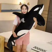 50cm-130cm Lifelike Orcinus Orca Black Whale Plush Toys Big Fish Cloth Doll Shar