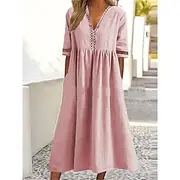 Women's White Yellow Pink Summer Spring Fall Midi Dress Cotton Linen Dresses Casual Dress Swing Dress Basic Classic Casual Outdoor Vacation Daily Loose Fit Pla