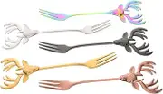 Luxshiny 5pcs Reindeer Head Mini Forks Stainless Steel Dessert Fruit Tasting Forks Unique Silverware for Appetizers Easy to Clean for Parties and Gatherings