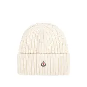 [Moncler] Moncler Ribbed Logo-patch Beanie ONE SIZE WHITE