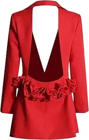 [Bciopll] Women Backless Patchwork Appliques Blazers Shawl Collar Long Sleeve Spliced Buttons Suit Jacket