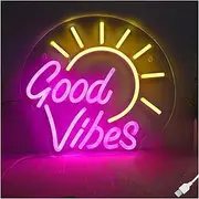 Sign Lamp Good Vibes Neon Sign LED Light for Wall Decor USB Powered for Clothes Shop Girl Bedroom Wedding Birthday Party 32.5cm×30cm