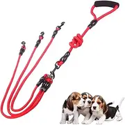 3 in 1 Dog Leashes, with Adjustable Detachable Coupler, 3 Way Dog Leash, Durable Strong Nylon Long Line Dog Leads with Padded Handle, for One, Two, Three Dogs Pet Walking Hiking