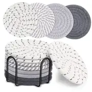 8 Pcs Drink Coasters with Holder, 4 Colors Absorbent Coasters for Drinks,
