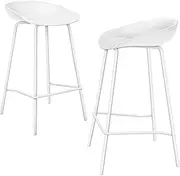 ALFORDSON 2pcs Metal Bar Stools Dining Kitchen Barstools Counter Dining Chair with Footrest 67cm Seat Height for Home Bar Dining Room, Finn White