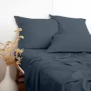 PANDATEX Gray Blue Full Size 4 Piece Sheet Set, Cooling Sheets for Hot Sleepers, Linen-Textured Rayon Derived from Bamboo Cotton Blend Sheets, Deep Pockets Natural Bed Sheets