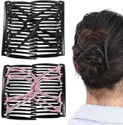 2pcs Elastic Hair Clips Double Comb Elastic Hair Combs for Thick Hair Adjustable