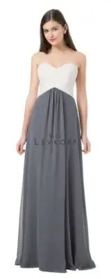 Bill Levkoff A-Line Strapless Sweetheart Ivory Pewter Chiffon Dress Sz 10