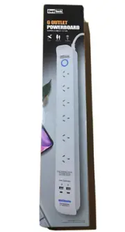 CordTech Slim 6 outlet Surge Protected Power board with 2 x USB A + 2 x USB C
