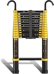 2.7m/3.5m/3.9m/4.7m/5.5m/5.9m Telescoping Ladder with Hooks, Aluminum Black Tall Extension Ladders, Heavy Duty Telescopic Ladders, Load 150kg WZSS
