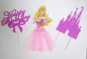 3pcs Princess Aurora cake topper Sleeping beauty cupcake toppers castle cake