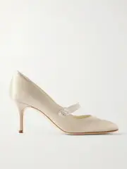 [Manolo Blahnik] Manolo Blahnik - Marijana 70 Crystal-embellished Satin Mary Jane Pumps - Cream - IT40.5 IT 40.5 Cream