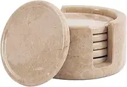 Radicaln Marble Coasters Set with Holder 3.5'' Inches Verona Round Handmade Coaster Set for Coffee Table Stone Coasters for Drink Coaster Set of 6 for Kitchen Table top