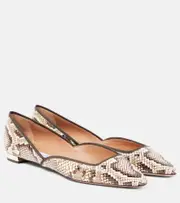 [Aquazzura] Aquazzura Maya Flay snake-effect leather ballet flats AU 6 grey