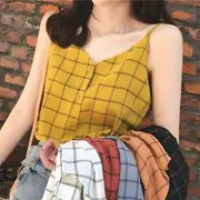 Plaid Button-Up Camisole Top Red - M