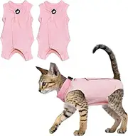 2pcs Cat Professional Recovery Suit, Anti-Licking Cat Vest, Cats E-Collar Alternative, Recovery Suit Post Surgery for Abdominal Wounds or Skin Diseases (Pink, L)