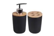 Eco Basics Bathroom Bamboo Toothbrush Caddy Holder & Soap Pump Bottle Set Black
