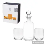 VISKI Modern Decanter & Tumblers 3 Pc Set Crystal Glass Liquor Whiskey NEW Bar