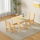 Natural Solid Wood Toddler Table and Chairs Set, 3-in-1 Reversible Top,60cm Desk