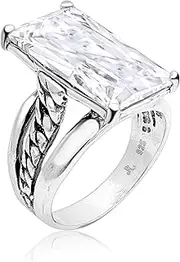 [JEAN RACHEL JEWELRY] 925 Sterling Silver Ring - Curb Chain with Baguette Cubic Zirconia Vintage Design - Hypoallergenic, Lead & Nickel Free - Artisan Handcrafted Statement Rings for Women