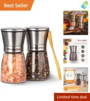 Elegant Manual Salt and Pepper Mill Set – Includes Bamboo Spoon & Cleaning Brush