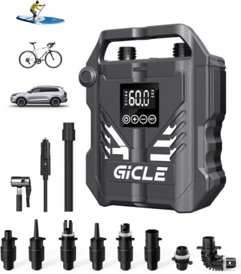 Paddle Board Pump Electric Portable with Dual Stage Inflation, 60PSI High Pressu