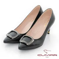 在飛比找momo購物網優惠-【CUMAR】金屬水鑽飾釦尖頭高跟鞋(黑)