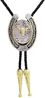 SELOVO Genuine Leather Gold Color Native American Mens Bolo Tie for Boy