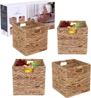 Set of 4 Handwoven Water Hyacinth Storage Baskets - Foldable & Eco-Friendly