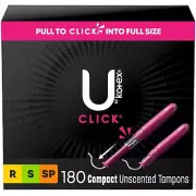 U by Kotex Click Multipack Tampons Compact Regular Super Super Plus 180 Ct