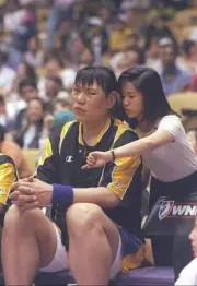 Haixia Zheng Los Angeles Sparks sits on the bench the New York Lib- Old Photo