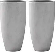 Kante 23.6" H Natural Concrete Tall Planters (Set of 2), Large Outdoor Indoor Decorative Plant Pots with Drainage Hole and Rubber Plug, Modern Style for Home and Garden