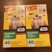 Star Wars Lots OF 2 GLAD SANDWICH ZIPPER BAGS 40 Each NEW 2016
