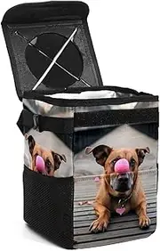 Car Trash Can with Lid,Bag Hanging Storage Pockets Leak-Proof,Portable Garbage Bin,Autumn Brown Dog Ball