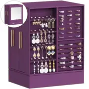 Jewelry Box 360° Rotating, Large Adjustable Angle Mirror, Jewelry Royal Purple