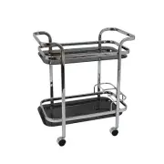 Bar Cart Trolley Drinks Wine Serving Rack Kitchen Storage Glass Silver Black
