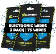 Tech Wipes (25 ct, Pack of 3) To-Go Electronic Wipes for Cell Phones, Keyboards, Cameras, Car Interior and More [Travel Size] Skin-Safe Cleaning Wipes, Phone Wipes